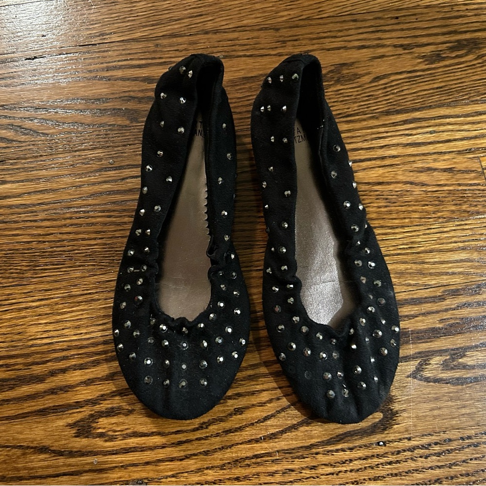 Stuart weitzman black velvet with rhinstones